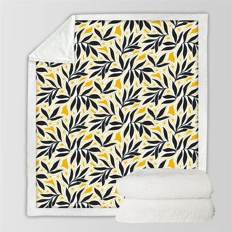 Image of Black And Yellow Leaves Sherpa Fleece Blanket