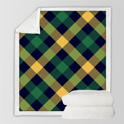 Image of Green & Gold Plaid Sherpa Fleece Blanket