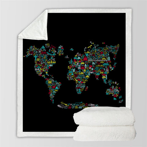 Image of World Map Themed Sherpa Fleece Blanket - Beddingify