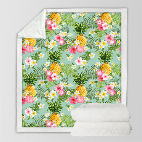 Image of Tropical Pineapple Pattern Sherpa Fleece Blanket