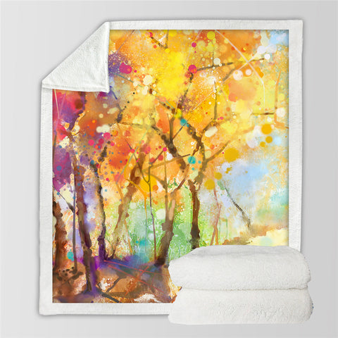 Image of Painting Fall Trees Sherpa Fleece Blanket - Beddingify