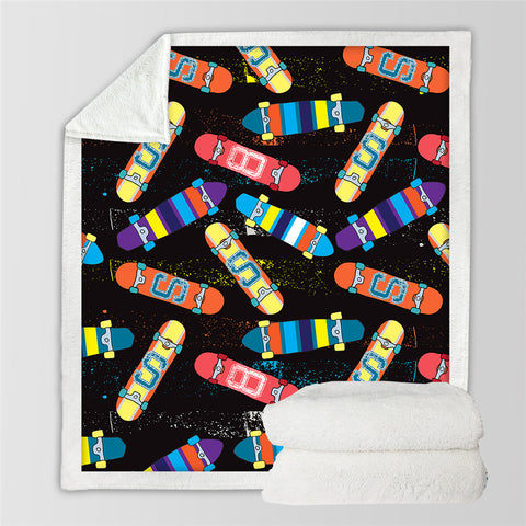 Image of Skateboard Themed Sherpa Fleece Blanket - Beddingify