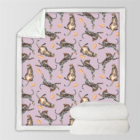 Image of Purple Girl Cat Sherpa Fleece Blanket