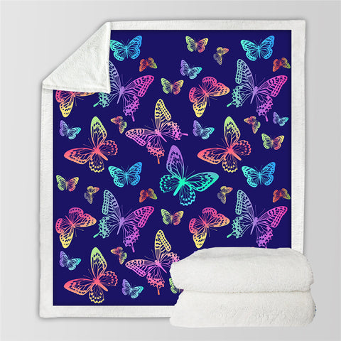 Image of Colorful Butterflies Themed Sherpa Fleece Blanket