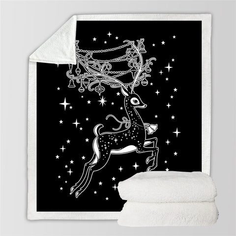 Image of Magical Deer Black Sherpa Fleece Blanket