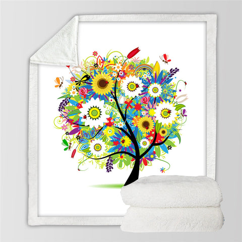 Image of Boho Flower Tree Themed Sherpa Fleece Blanket