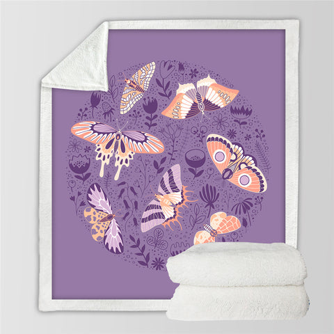 Image of Purple Moths Sherpa Fleece Blanket - Beddingify