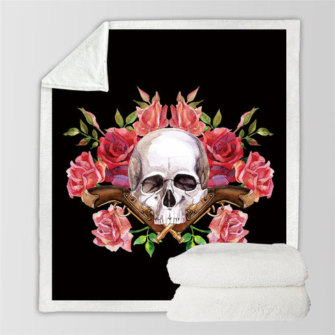 Image of Rose Skull Sherpa Fleece Blanket