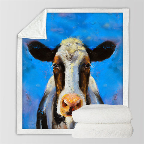 Image of Blue Cow Themed Sherpa Fleece Blanket