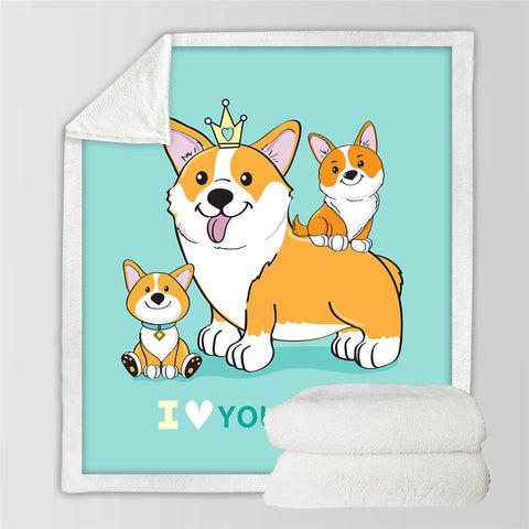 Image of Corgi Family Sherpa Fleece Blanket