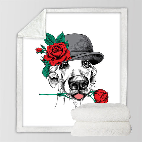 Image of Rose Dog Themed Sherpa Fleece Blanket