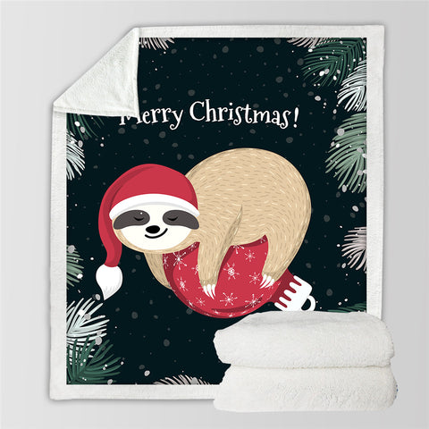 Image of Christmas Sloth Sherpa Fleece Blanket