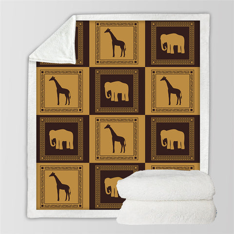 Image of Elephant Giraffe Themed Sherpa Fleece Blanket