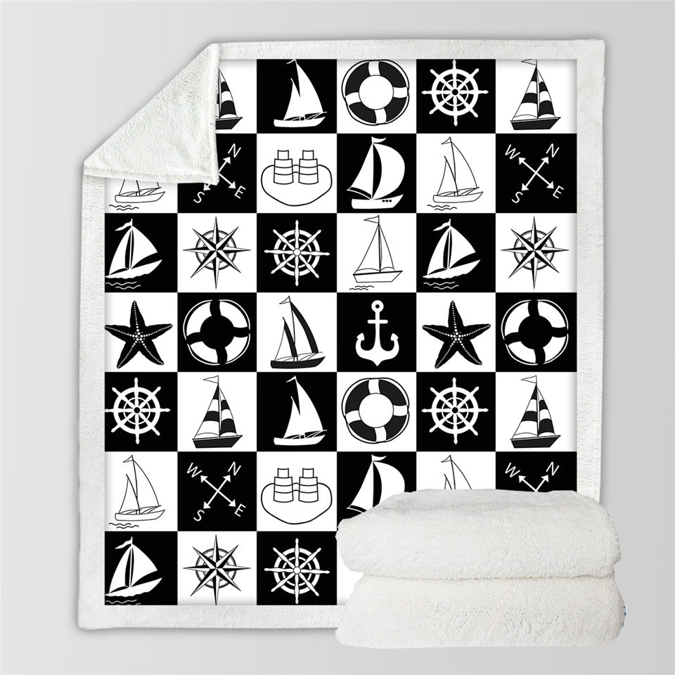 Nautical Checkerboard Pattern Sherpa Fleece Blanket
