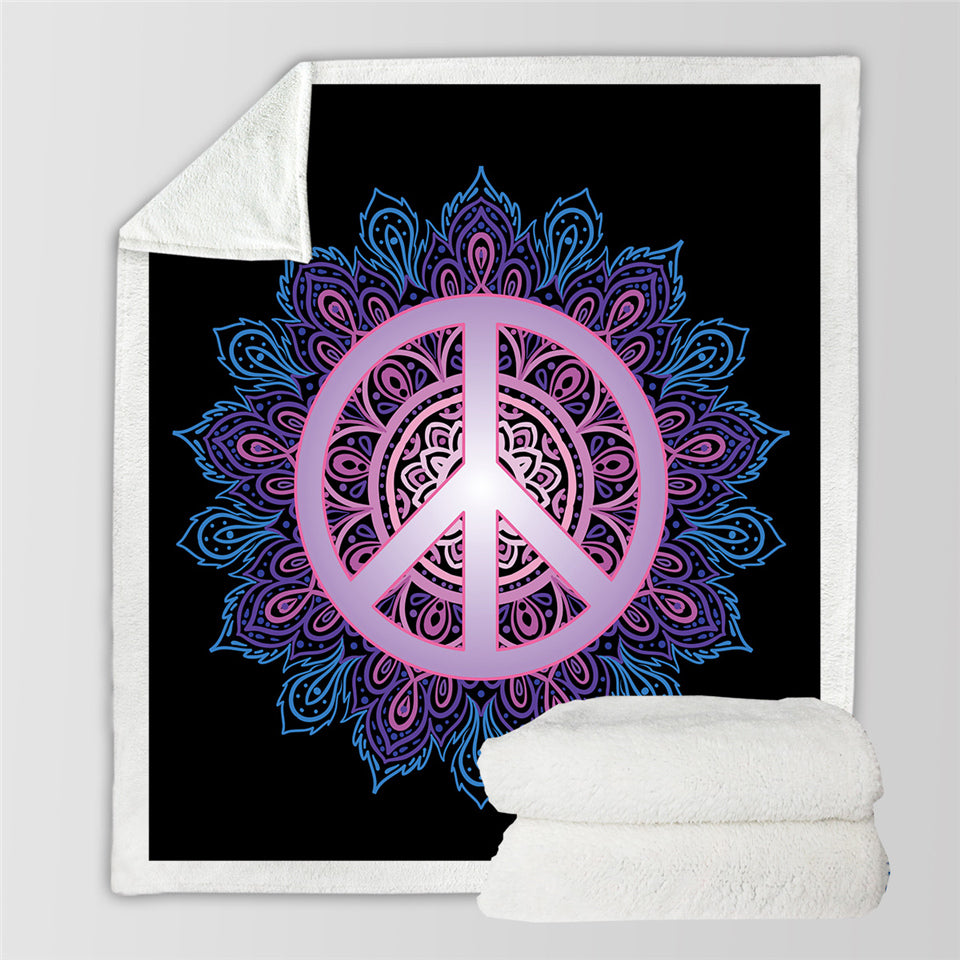 Purple Peace Sign Sherpa Fleece Blanket - Beddingify
