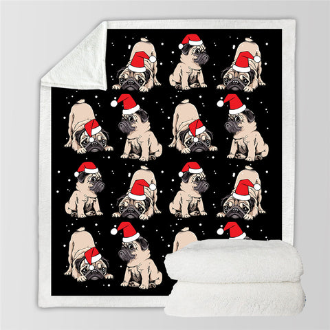 Image of Christmas Pug Sherpa Fleece Blanket