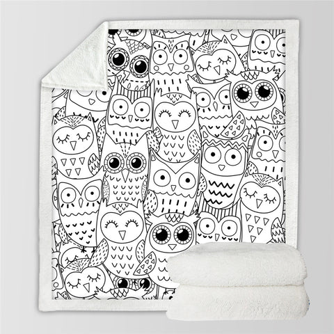 Image of Cartoon Owl Themed Sherpa Fleece Blanket - Beddingify