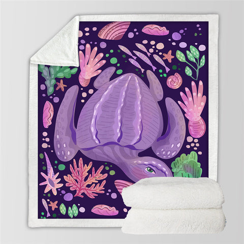 Image of Purple Turtle Sherpa Fleece Blanket