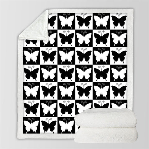 Image of Butterflies Checkerboard Sherpa Fleece Blanket