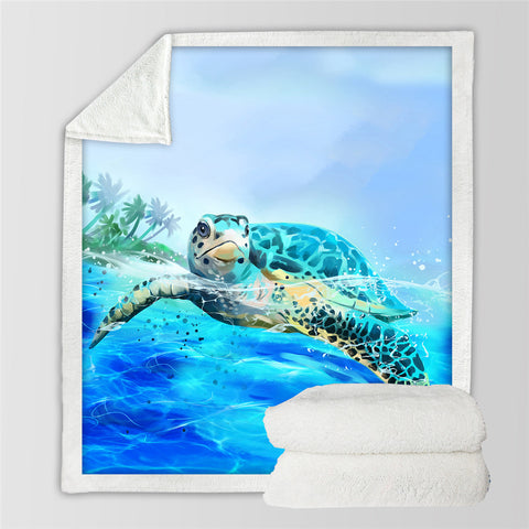 Image of Ocean Turtle Themed Sherpa Fleece Blanket - Beddingify