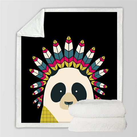 Image of Tribal Panda Themed Sherpa Fleece Blanket