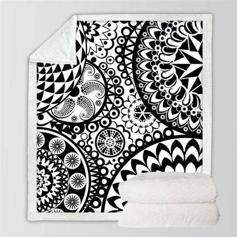 Image of Black White Mandala Themed Sherpa Fleece Blanket
