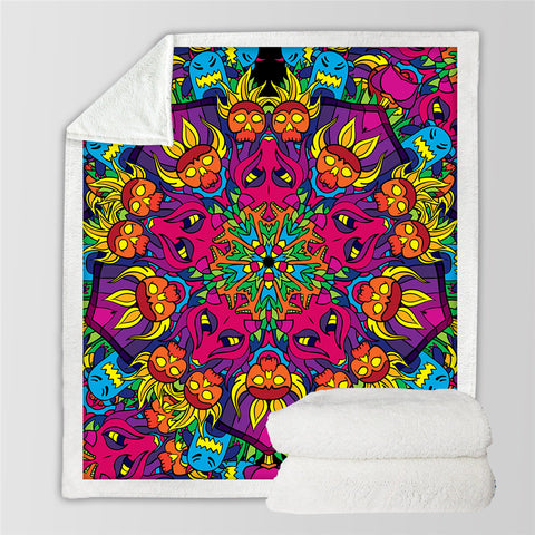 Image of Boho Flowers Themed Sherpa Fleece Blanket