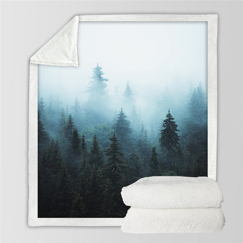 Image of Fog Forest Themed Sherpa Fleece Blanket