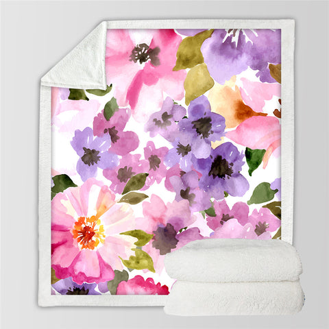 Image of Watercolor Flowers Themed Sherpa Fleece Blanket - Beddingify