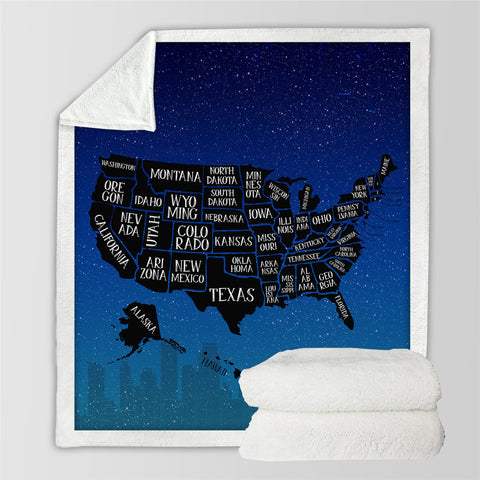 Image of American Map Sherpa Fleece Blanket - Beddingify