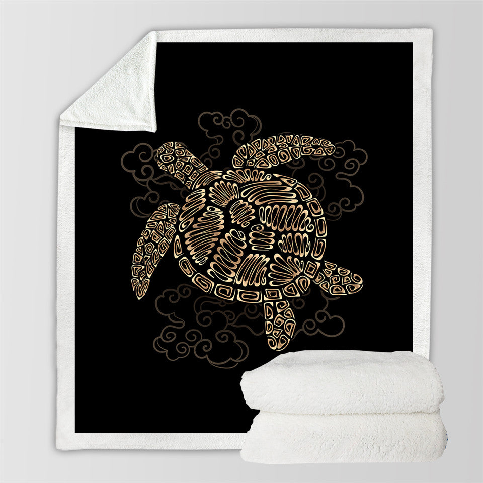 Black Turtle Sherpa Fleece Blanket