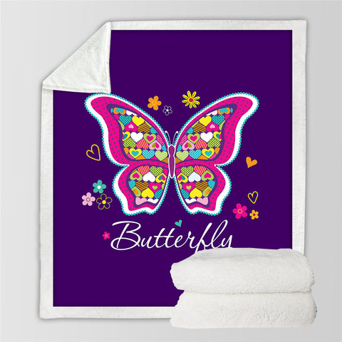 Image of Heart Butterfly Themed Sherpa Fleece Blanket