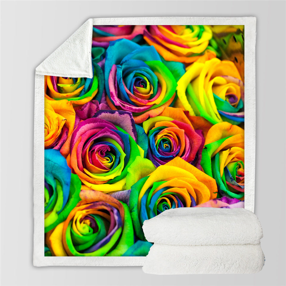 Rainbow Roses Sherpa Fleece Blanket - Beddingify