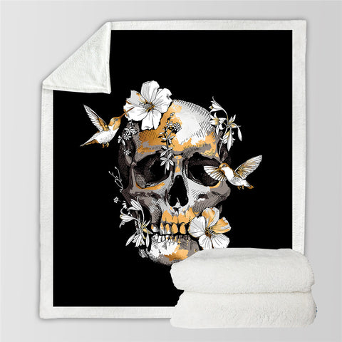 Image of Flower Skull Sherpa Fleece Blanket - Beddingify