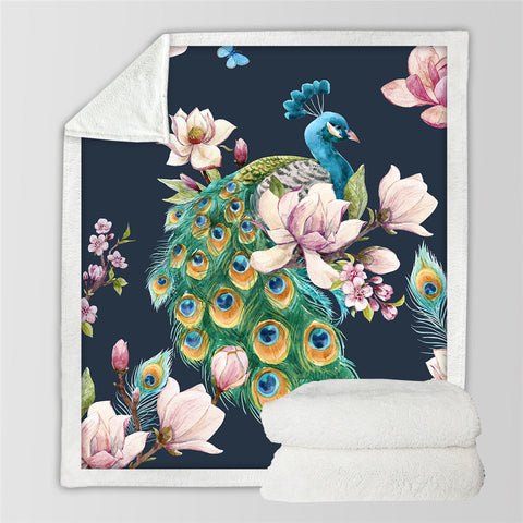 Image of Peacock Themed Sherpa Fleece Blanket - Beddingify