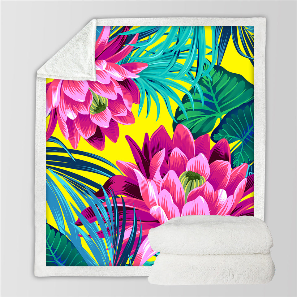 Tropical Flowers Sherpa Fleece Blanket - Beddingify