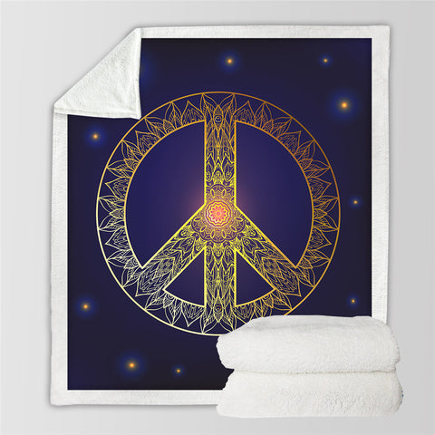 Image of Peace Sign Space Sherpa Fleece Blanket