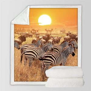 African Animals Sunset Sherpa Fleece Blanket