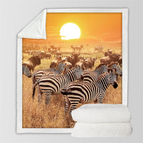 Image of African Animals Sunset Sherpa Fleece Blanket