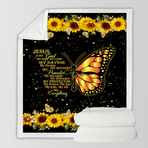Image of JESUS My Everything - Sunflower & Butterfly Theme SWMT9812 Fleece Blanket