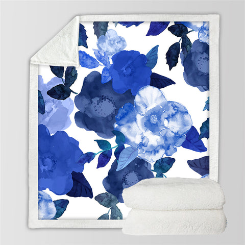 Image of Blue Flowers Sherpa Fleece Blanket - Beddingify