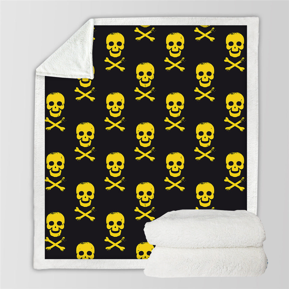 Yellow Skull Cross Sherpa Fleece Blanket - Beddingify