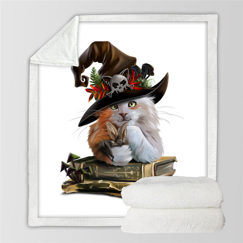Image of Cat Witch Themed Sherpa Fleece Blanket