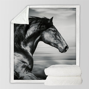 B&W Horse Sherpa Fleece Blanket