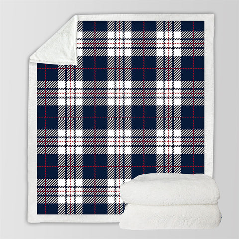 Image of Blue Plaid Themed Sherpa Fleece Blanket