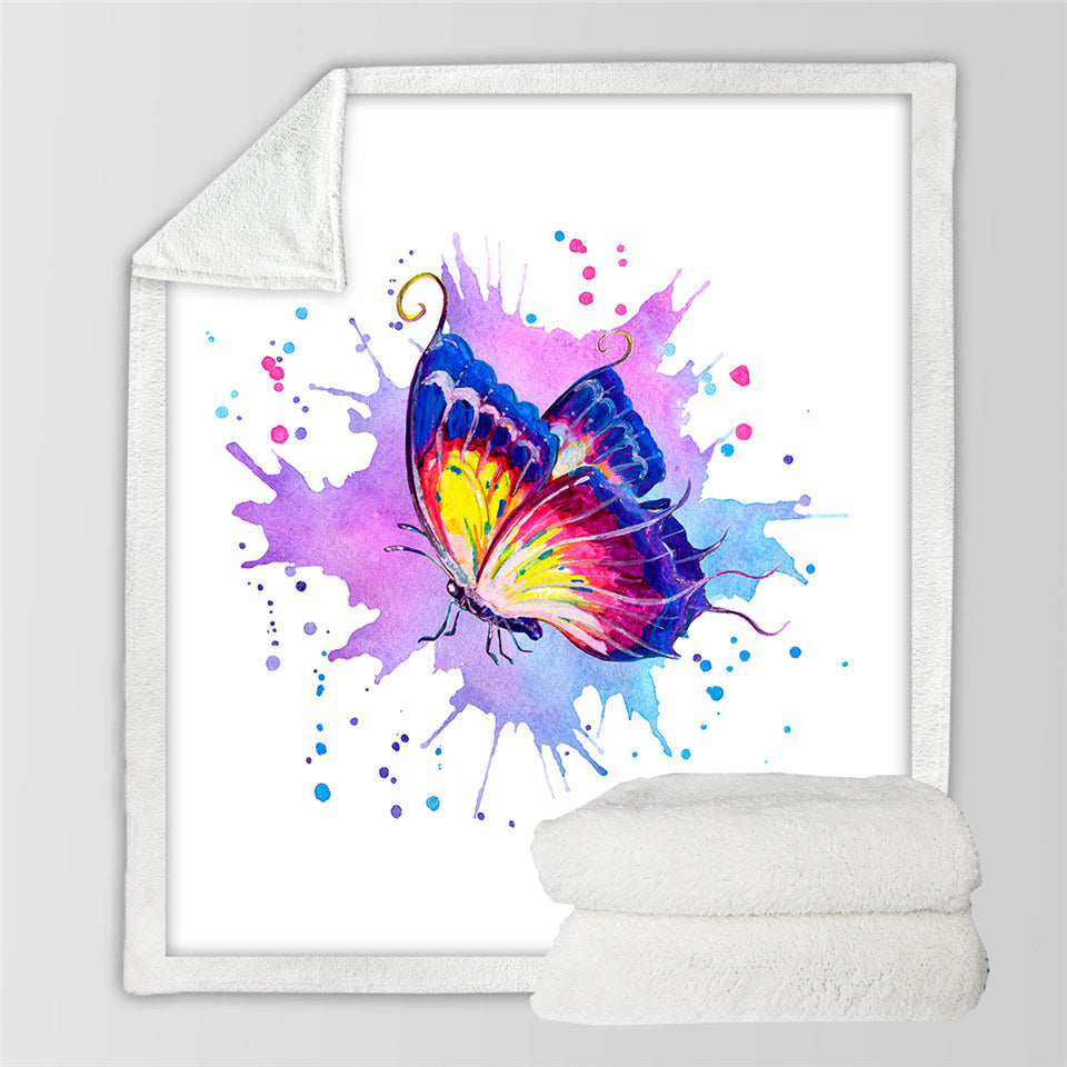 Watercolor Butterfly Sherpa Fleece Blanket