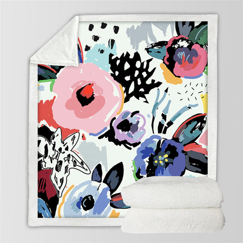 Image of Painting Flowers Themed Sherpa Fleece Blanket - Beddingify