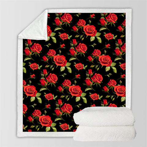 Image of Red Roses Themed SWMT2479 Sherpa Fleece Blanket