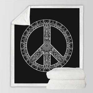 Peace Sign Black Sherpa Fleece Blanket