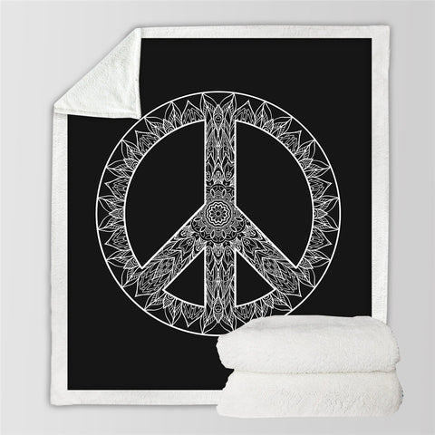 Image of Peace Sign Black Sherpa Fleece Blanket